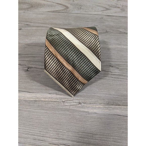 Umberto Bossi Men's 100% Silk Tie Green Gold Tan Necktie 58 Inches Long - Picture 5 of 6